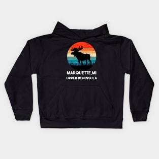 Marquette MI Upper Peninsula Moose Sunset Kids Hoodie